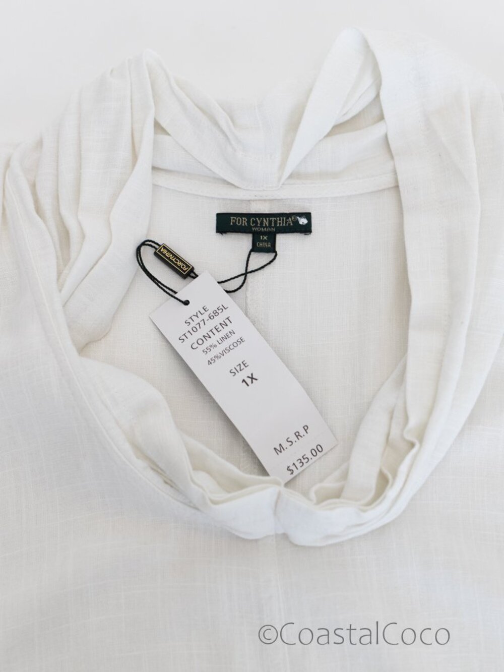 For Cynthia Dress 1X White Linen Blend Cowl Neck HiLow Resortwear Coastal Cruise - Picture 4 of 9